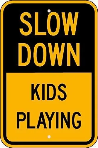 

Предупреждение ительный знак безопасности, медленная игра для детей, черный на желтом дорожном знаке, деловой знак, Алюминиевый металличес...