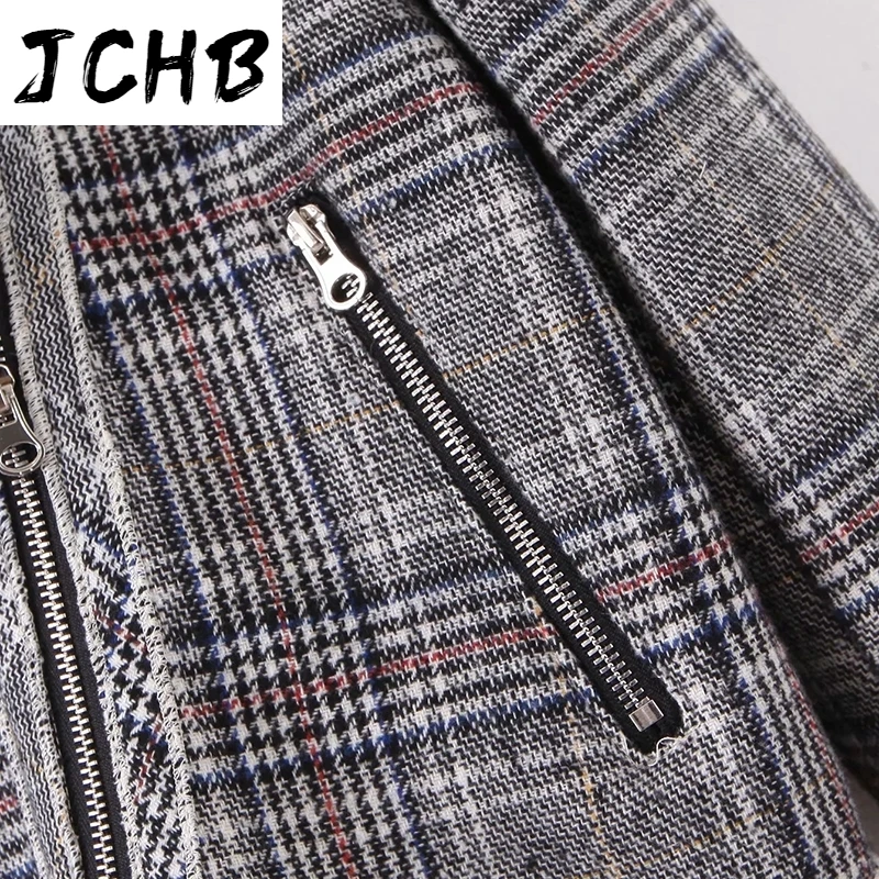 

SHZQJCHB 2021 Women Fashion Patchwork Plaid Jacket Vintage Long Sleeve Zipper Up Fleece Outerwear Ladies Thick Warm Teddy Coat