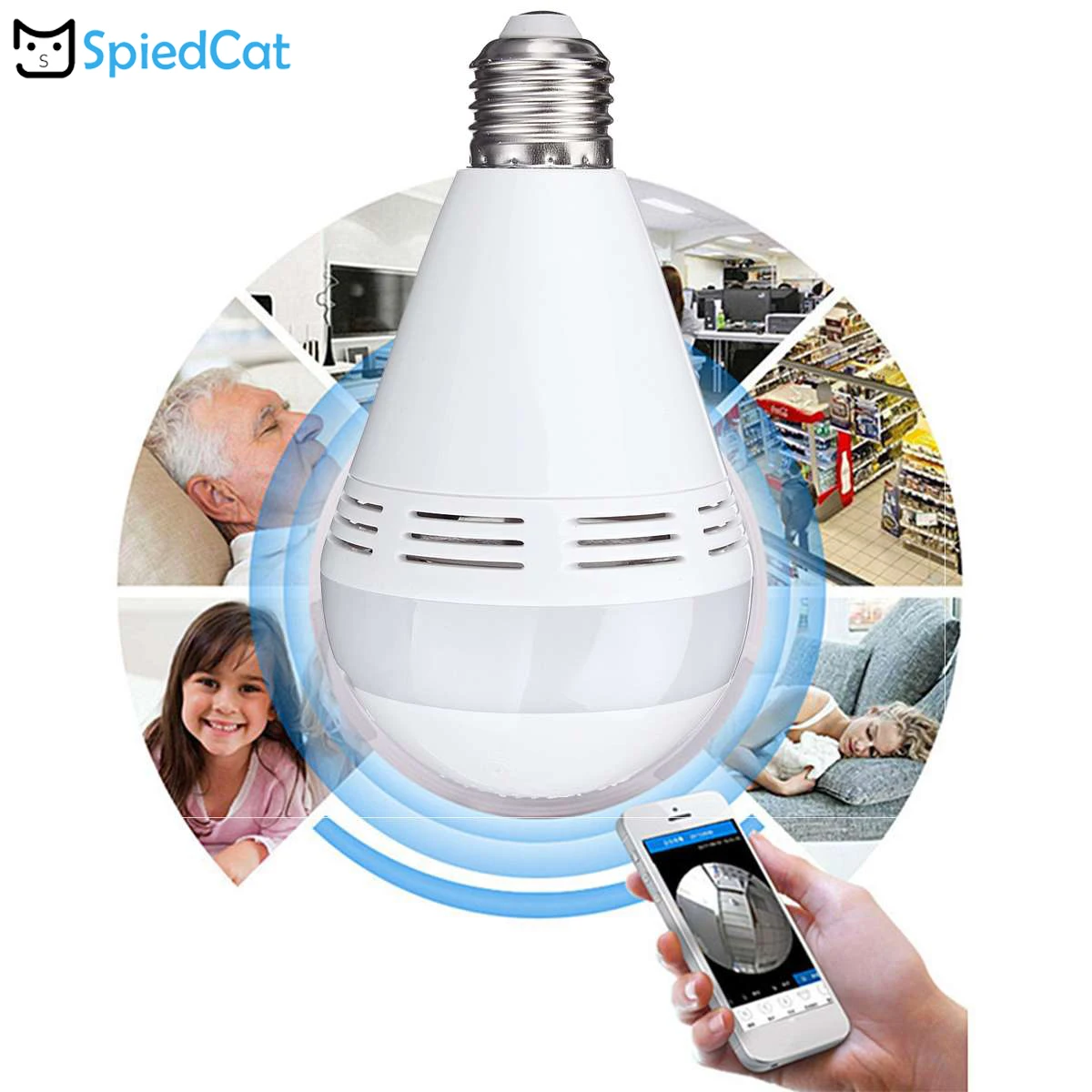 360 градусов Беспроводная E27 лампа IP умная камера 720P WiFi Bluetooth динамик светодиодный