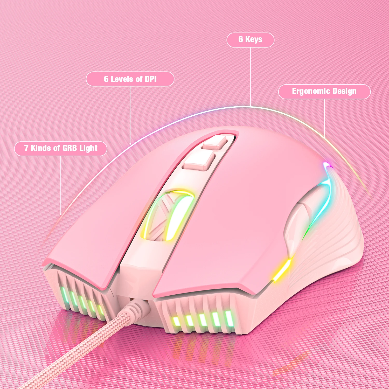 

G25 Pink Mute Keyboard Mouse Set Girls Cute Wired Girl Heart Game Retro Notebook Desktop Computer Typing Office Wired Keyboard