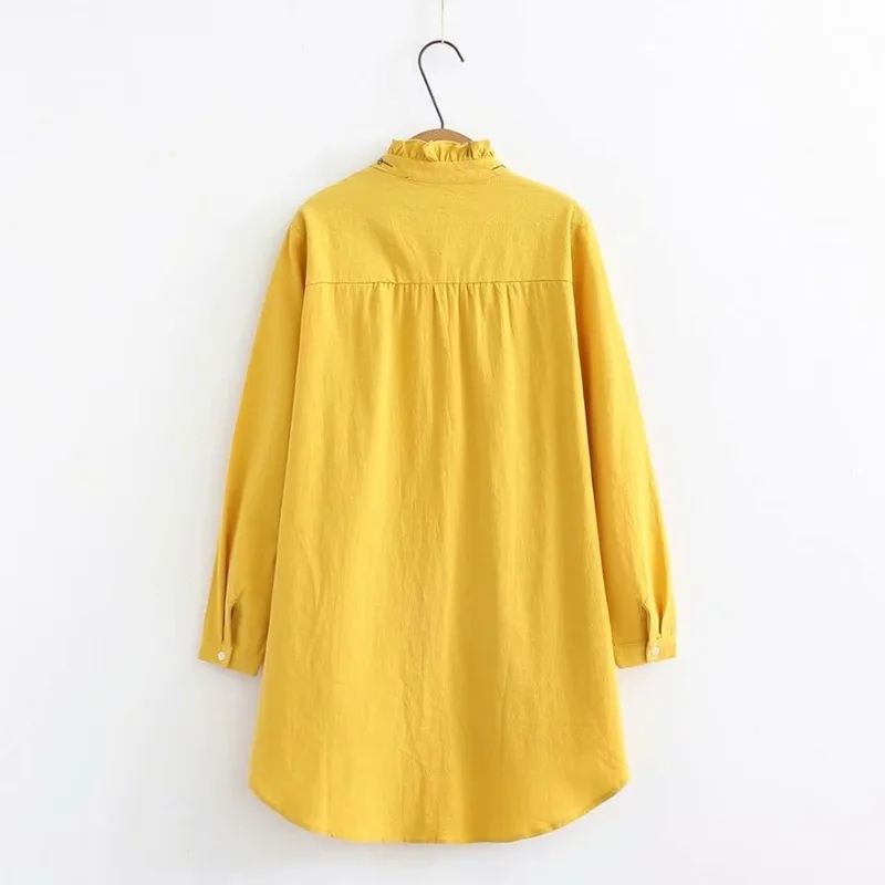 Размера плюс женская блузка с длинным рукавом и воротником оборками