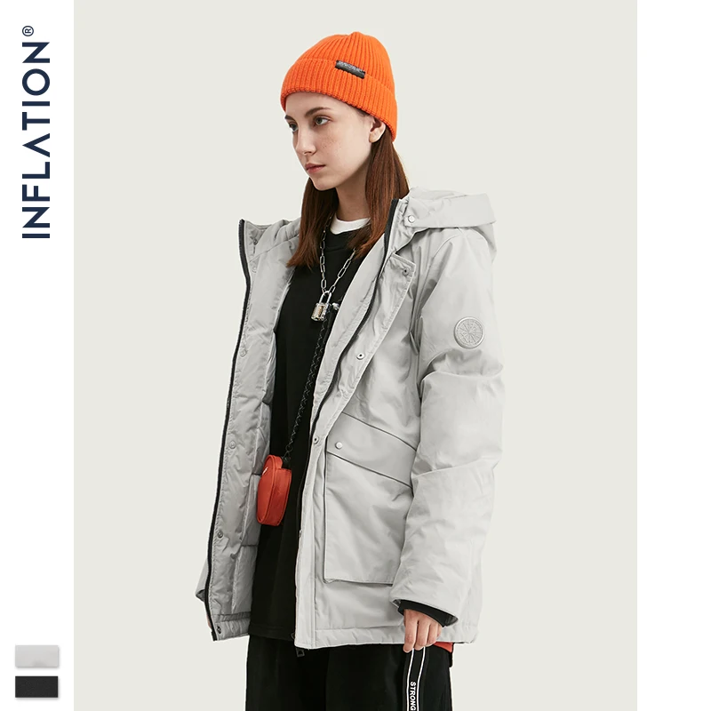 Мужской пуховик INFLATION Белый свободный в стиле хип хоп с капюшоном 90% пуха 9762 Вт