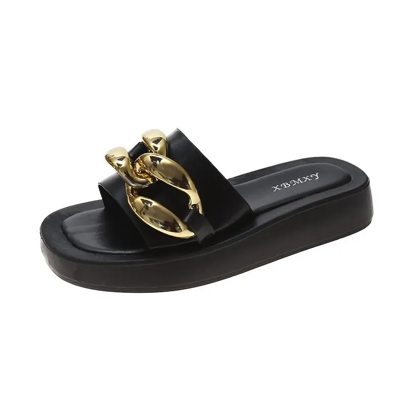 

Slippers Casual Rivet Shoes Rubber Flip Flops Summer Clogs Woman Square Toe Slides Platform Pantofle Luxury Soft Hawaiian Beach