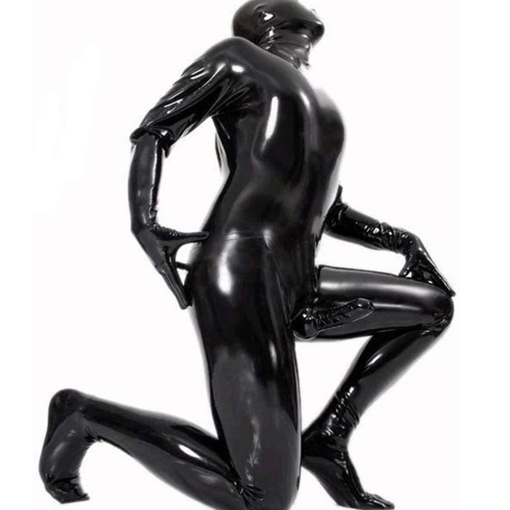 

Erotic Leotard Gay Men Sexy Fetish Latex PVC Costumes Prisoner Cosplay Leather Jumpsuit DS Stage Nightclub Catsuit