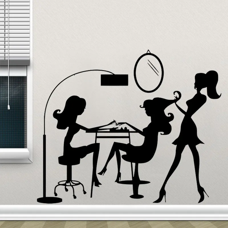 Салон красоты оконные наклейки стилиста маникюра, наклейки для ногтей, декор салона красоты, съемные обои, мурал S114.