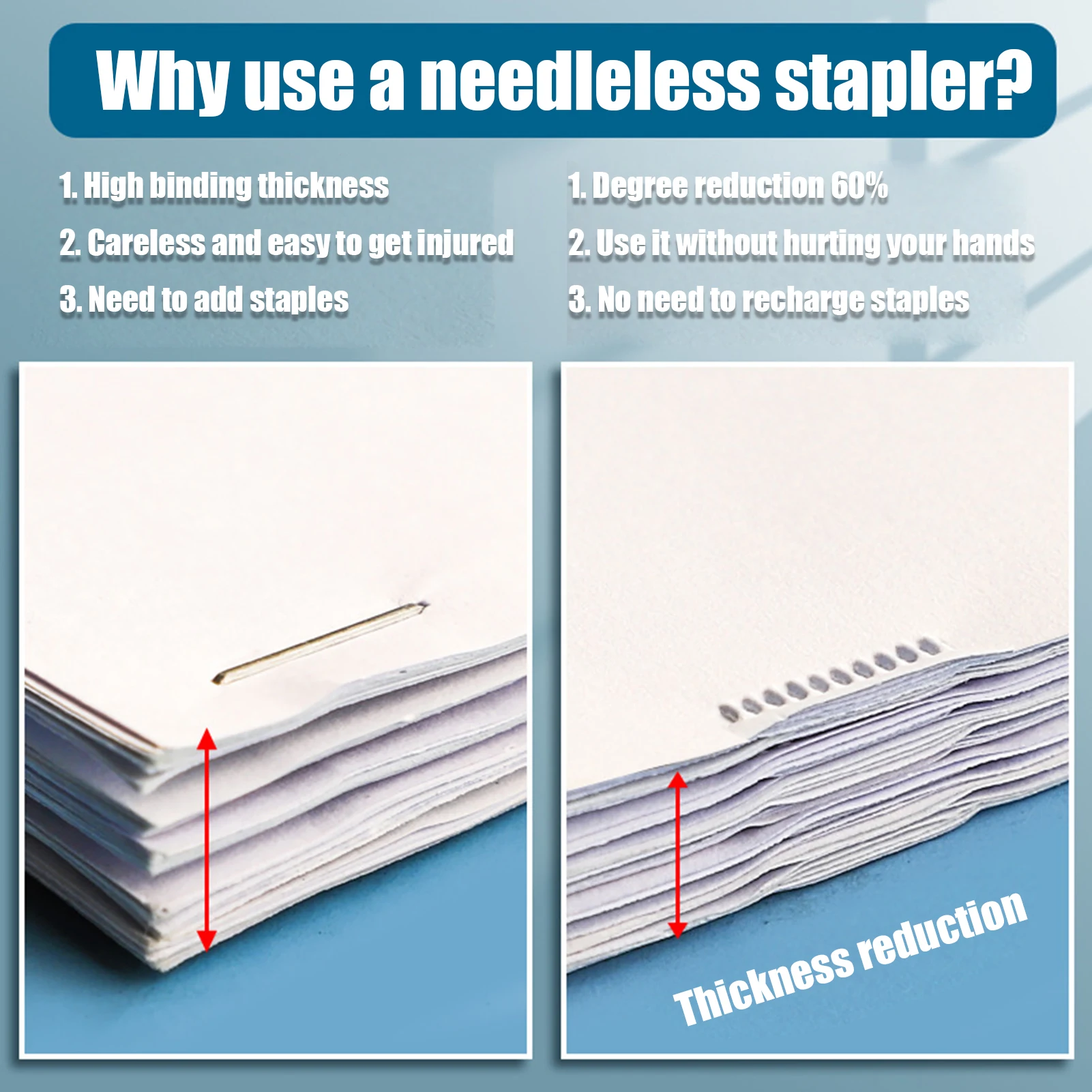 

Staple Free Stapler Time Saving Effortless Needle Free Handhled Stapler Mini Portable US-Drop