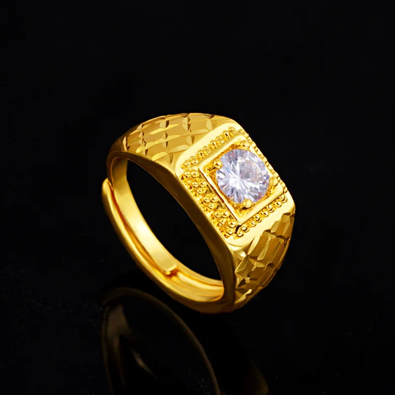 

Vietnam Sand Gold AAA Zircon Ring for Men 24k Yellow Gold Men's Finger Ring Wedding Birthday Fine Jewelry Accessories Gifts 2021
