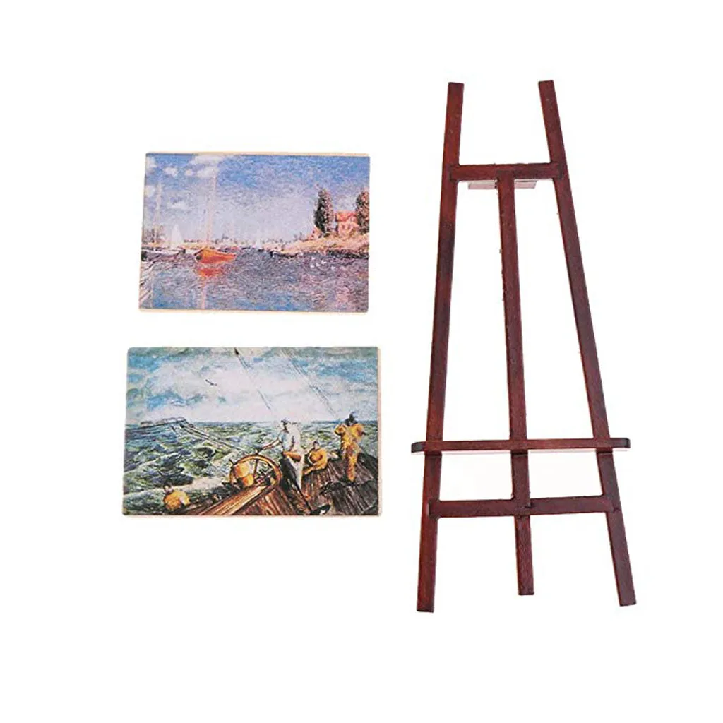 Мини-кукольный домик с 2 картинами 1/12 деревянный easel Набор для живописи маслом