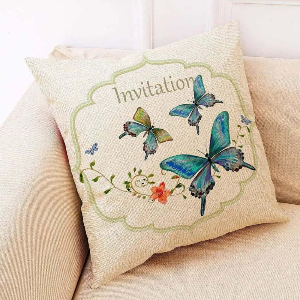 

45*45cm Linen Pillowcase Home Square Pillowcase Colorful Butterfly Decorative Sofa Bed Chair Cushion Pillow Cushion Cover