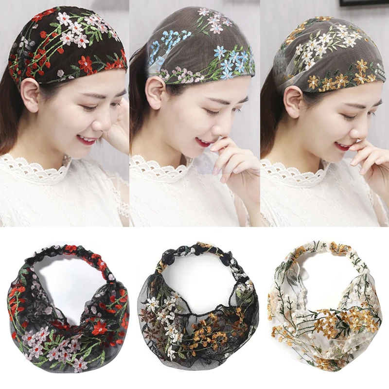 Женская Кружевная повязка на голову с цветочной вышивкой |
