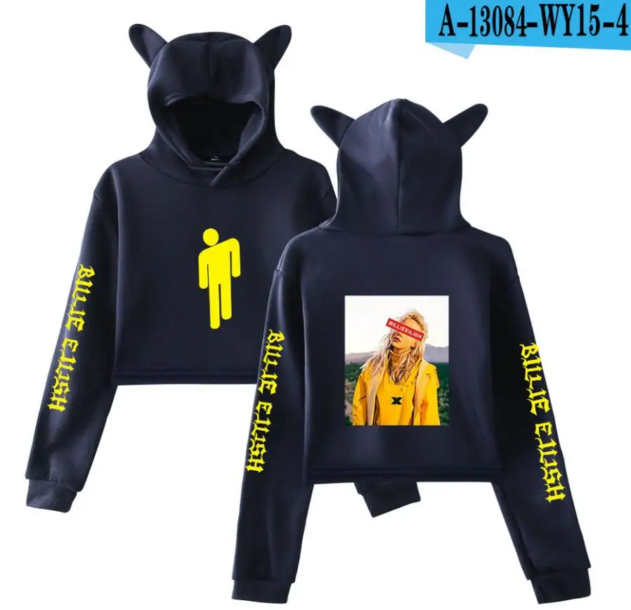 Kpop Billie Eilish Женская толстовка укороченный топ с кошачьими ушками и капюшоном мягкая Толстовка Harajuku зимние женские толстовки открытые Большие размеры 4XL - Цвет: model 9