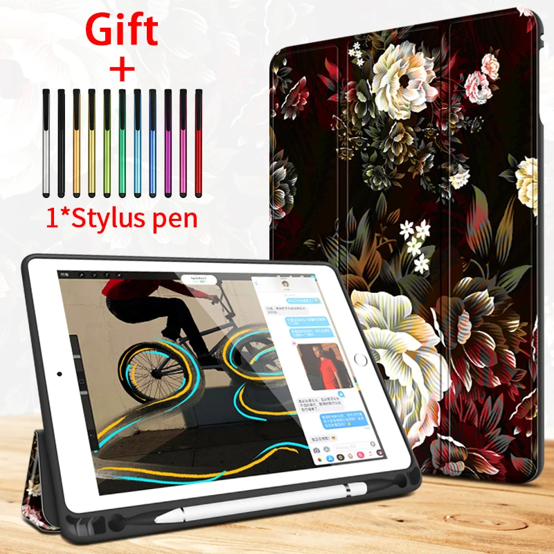 Чехол для iPad,, Air 2, Air 1, Pro, 9,7, чехол с рисунком, с карандашом, с функцией автоматического сна, с функцией пробуждения, с подставкой, умный чехол