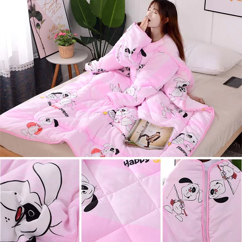 

Multifunction Lazy Quilt with Sleeves Winter Warm Thickened Washed Quilt Blanket FHJ889