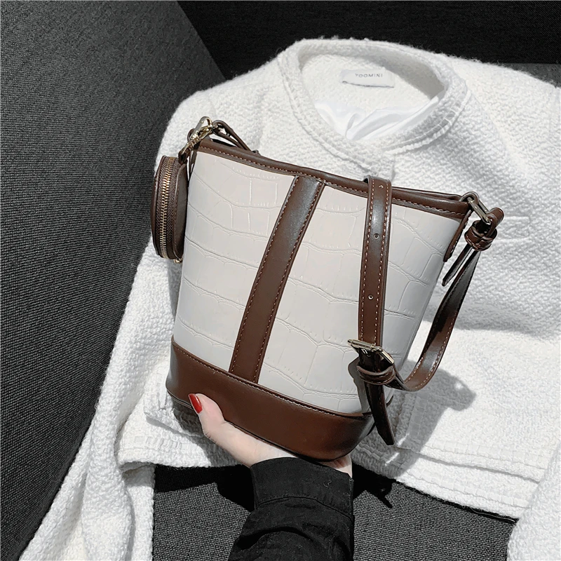 

2 Pcs/Set Retro Crocodile Pattern Bucket Small Shoulder Crossbody Bags For Women Brand Designer Ladies Handbags 2021 Coin Purse