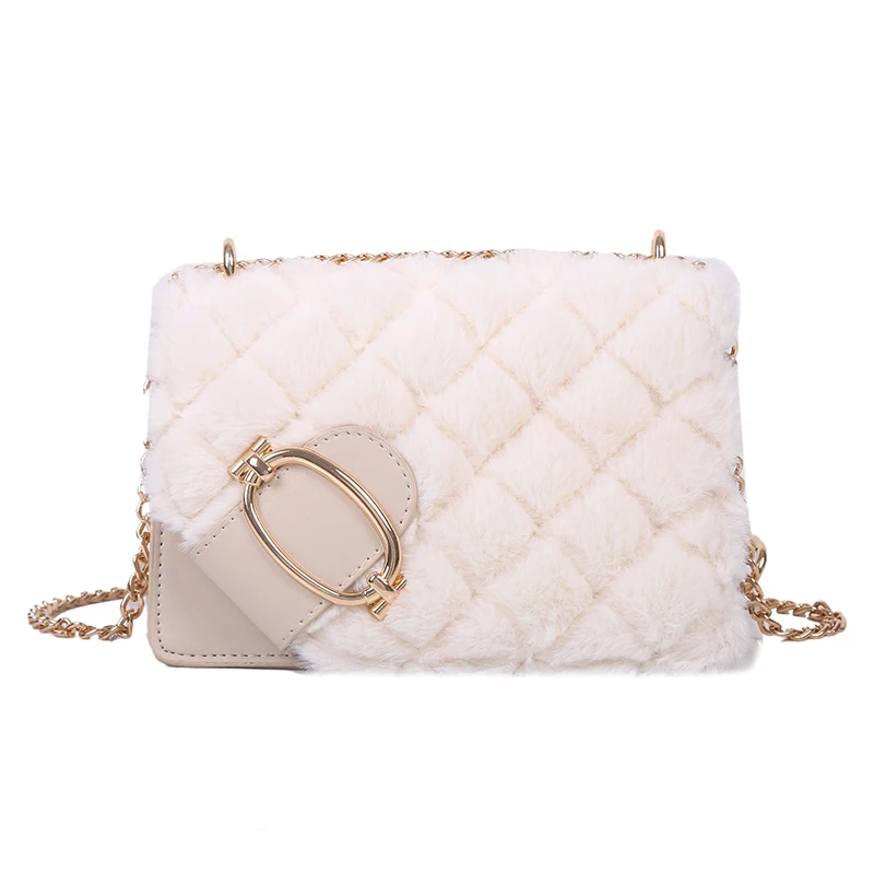 

2020 Soft Plush Ladies Square Messenger Bag Winter Female Bag High Quality Lady Designer Handbag Chain Shoulder Messenger Bag
