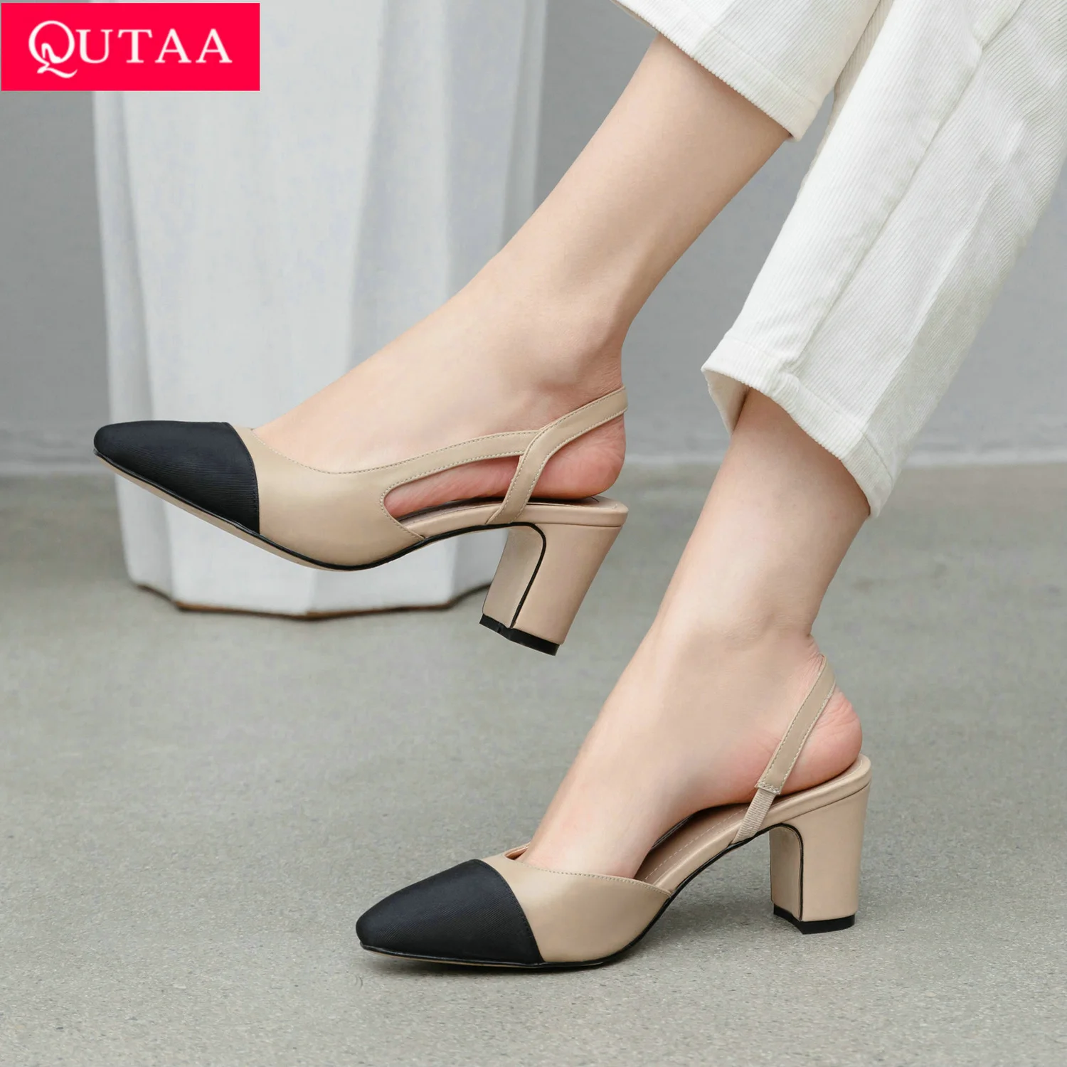 

QUTAA 2022 Fashion Women Shoes Thick High Heels Summer Sandals Natural Genuine Cow Leather Ladies Pumps Shoes Mixed Colors 43