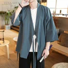 Мужское кимоно, Повседневная Свободная верхняя одежда, винтажная куртка в японском стиле, верхняя одежда для защиты от солнца