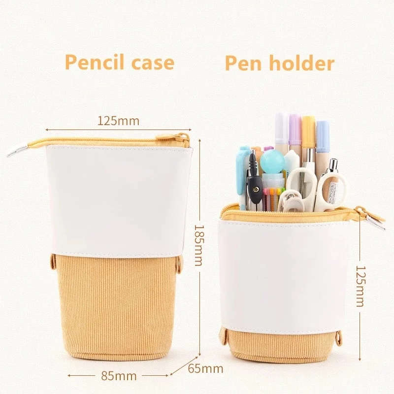 

Pen-Holder Organizer Pencil Case Cute Adjustable Corduroy Pencil Bag PU Zipper Kawaii Stationery Tool Storage School Supplies