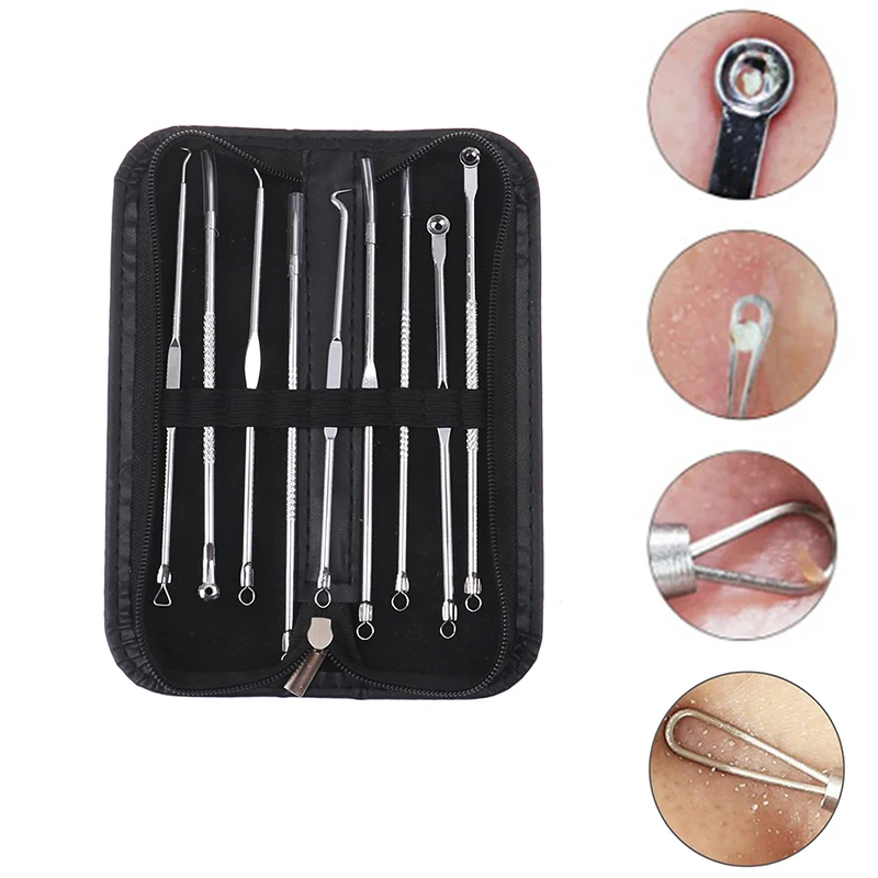 

9Pcs Facial Acne Blackhead Remover Needles Extractor Pimple Blemish Comedone Removal Kit Double Head Face Care Tool