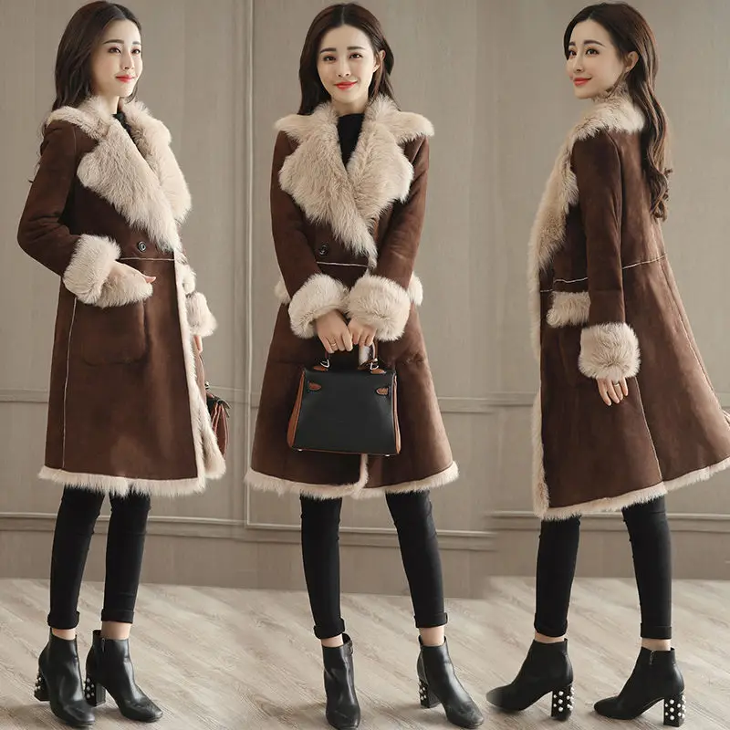 

Lamb Wool Coat Women's Mid-Length 2020 New Winter Clothes Korean Style Fashion Plus Velvet Thick Fur Coat Trend Outerwear y431