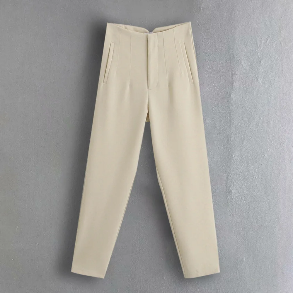 

White High Waist Elegant Suit Pants Women Spring Pockets Work Office Trousers Ladies New Fashion 2021 Summer Clothes