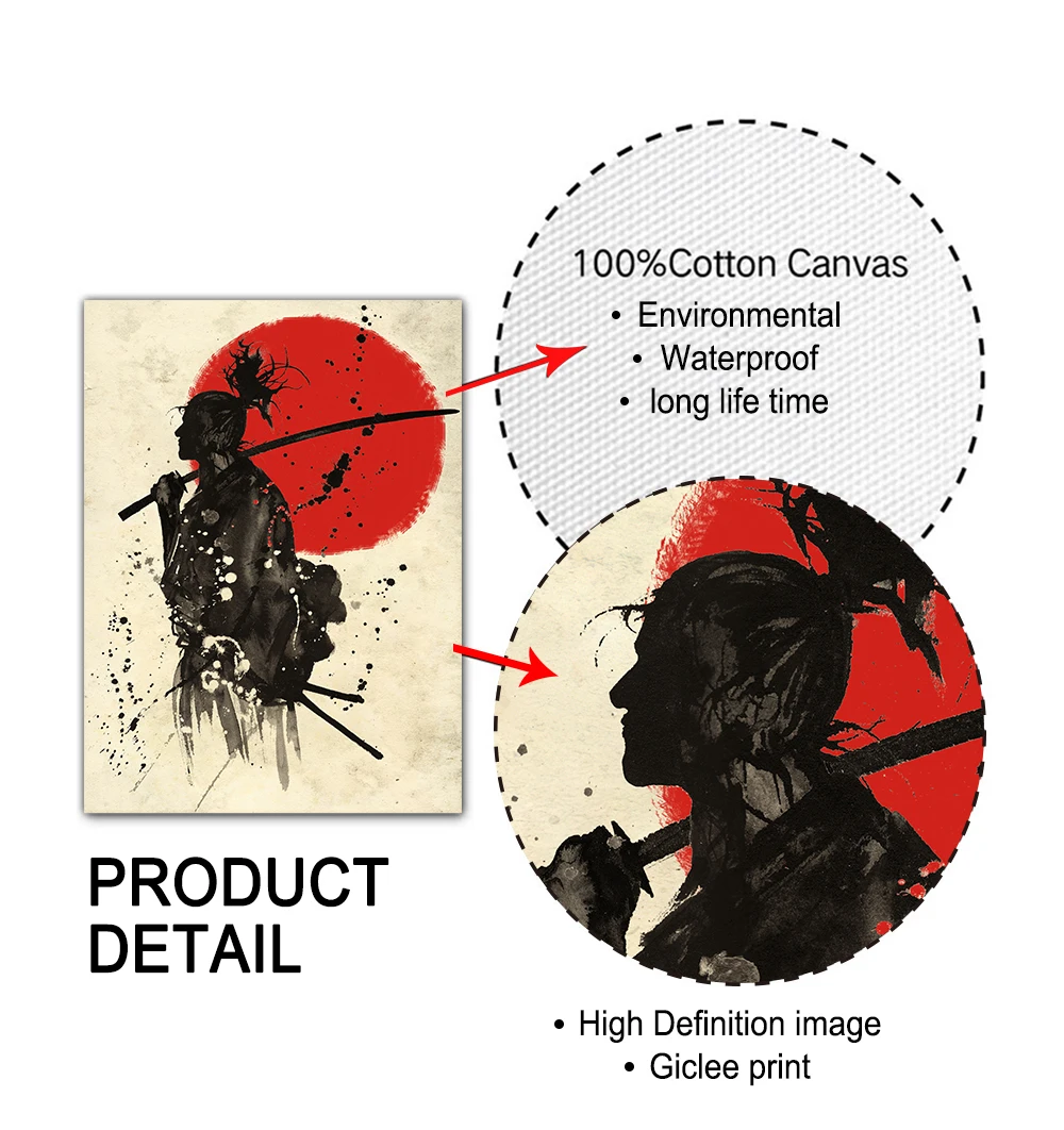 Японские чернила бусхидо постеры и принты самурайская Картина на холсте