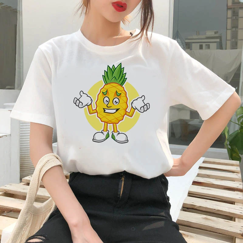 

Women T Shirt Female Clothing Pineapple Print Tshirt Harajuku Short Sleeve Graphic Tshirt Round Neck Summer Women Tee Shirt