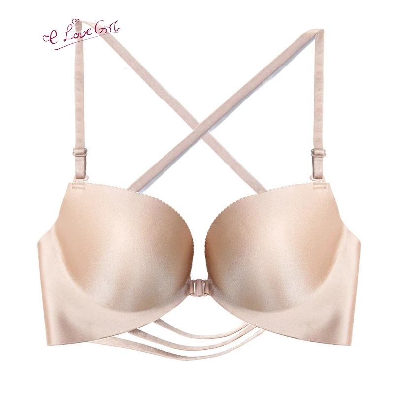 

New Fashion Thin Shoulder Straps Sexy Cross Shoulder Straps Beautiful Back Ladies Underwear Gathering Seamless Front Buckle Bra