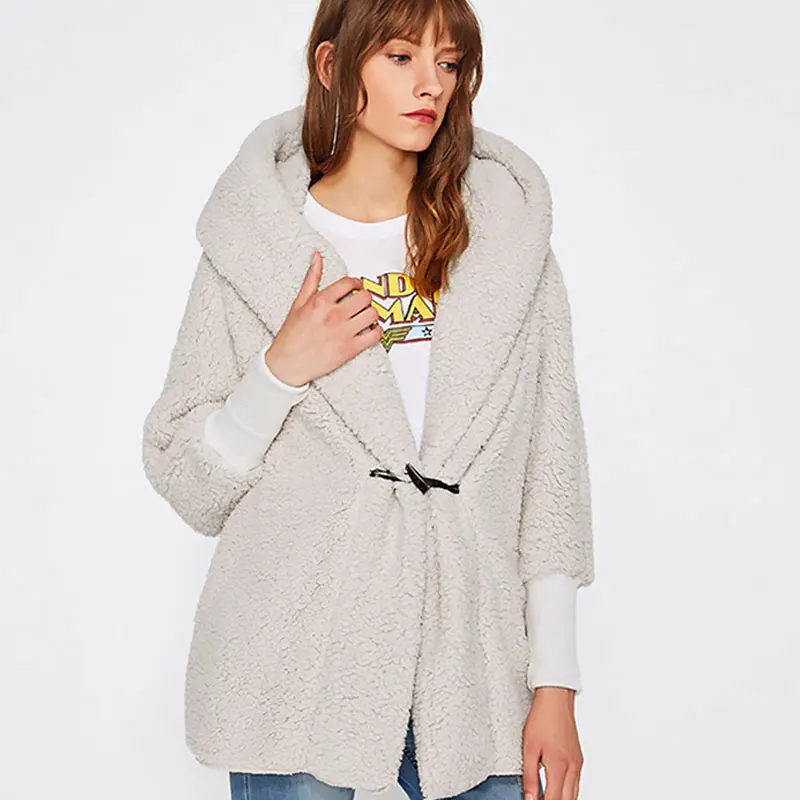 

Autumn Winter Women Teddy Coat 2019 New Thick Warm Faux Fur Jackets Female Long Plush Hooded Cardigan Horn Button Coat Commute