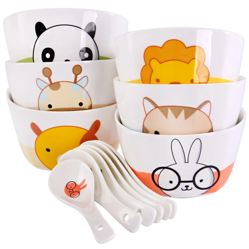 6 шт. милые животные детские керамические суповые тарелки конфеты Однотонная