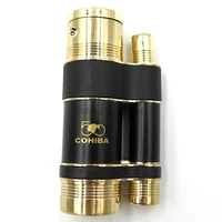 cohiba metal 3 torch flame jet cigar cigrette tobacco lighter with punch windproof gift box smoking tool accessories adjustable