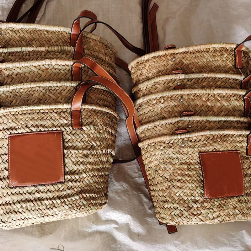 

Femme Handbags Capacity Straw Patchwork Bags Hand Woven Basket Bolsa Tote Handbags Summer With Handle Tote Handbags