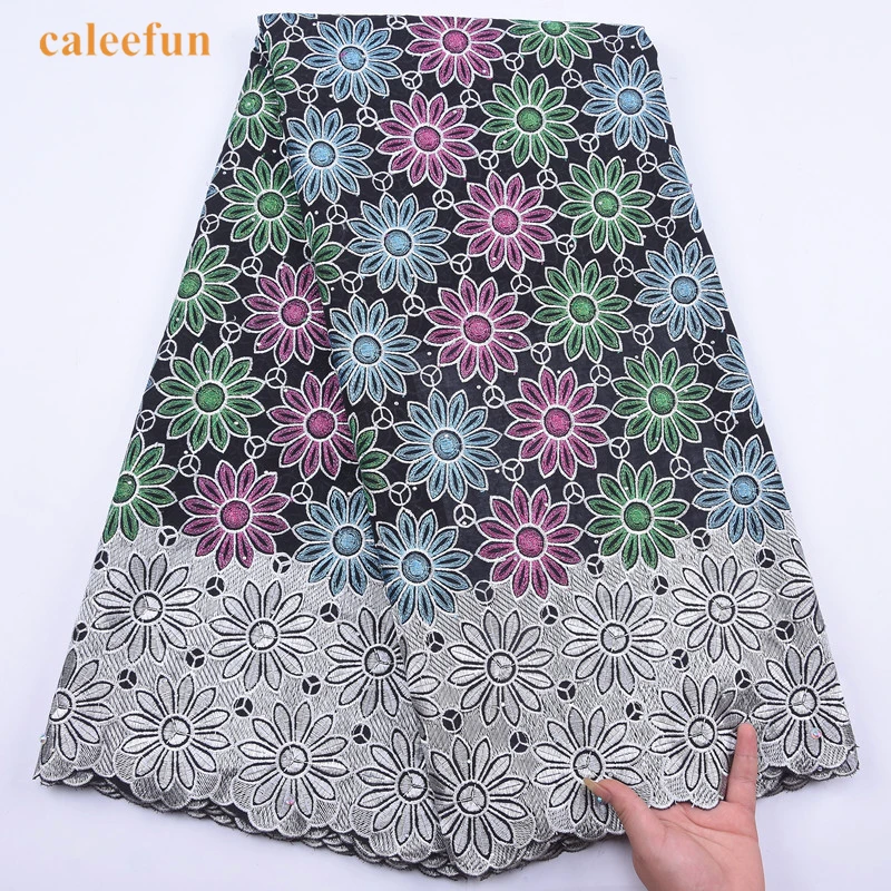 

African Swiss Voile Lace Fabric High Quality Black Nigerian Cotton Lace Fabric With Stones For Nigerian Sewing Dress Y2055