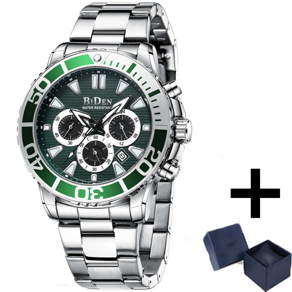 

Men Watches Top Full Stainless Steel Brand Date Calendar Quartz Watches Multifunction Green Luxury Luminous Waterproof AAA Clock