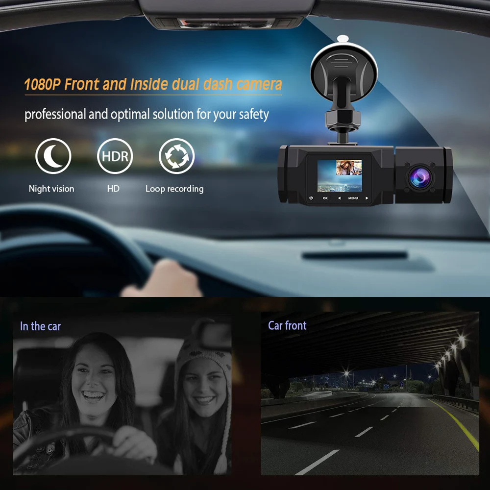 A10 Dual Camera Car Dash Cam DVR Registrator Full HD 1080P Video Recorder Front and Inside Cabin for Uber Taxi Driver |