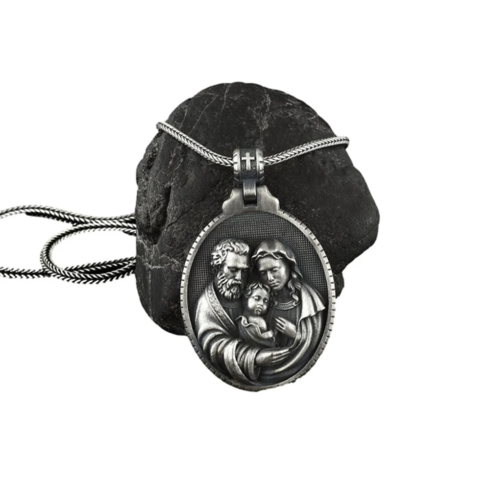 

Baby Jesus Heavenly Father Mother Holy Family Pendant Catholic Necklace Christian Accessories Vintage Necklace