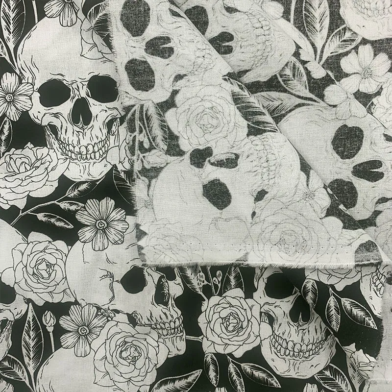 

Y.zhe Cool 100% Cotton Fabric Black/White Skull Rose Pattern Digital Printing Sewing Material Children Fabric Diy Shirt/Dress