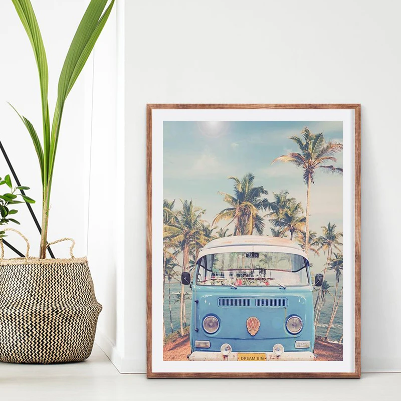 Винтажный постер для кемпинга и автомобиля Настенная картина с принтом розового