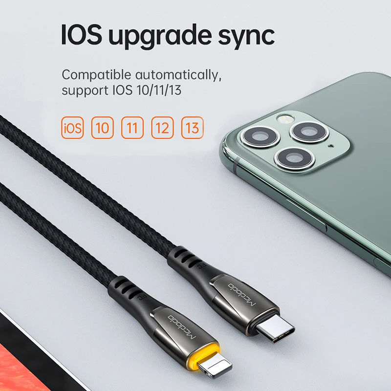 Mcdodo USB C to Lightning Cable For iPhone 14 13 12 11 Pro Max X 8 7 6 PD 36W Fast Charging Data Macbook iPad Pro USB C LED Cord