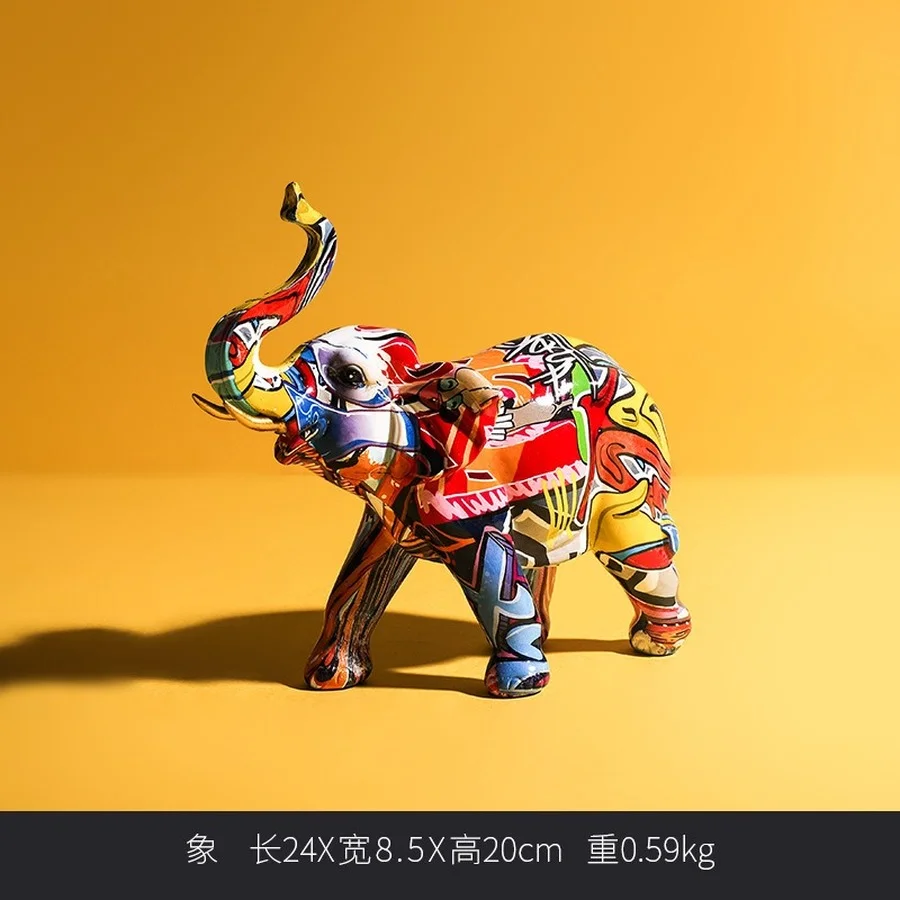 

Creative Painted Colorful Elephant Resin Craft Ornament Home Living Room Wine Cabinet Porch Wine Cabinet Decorations