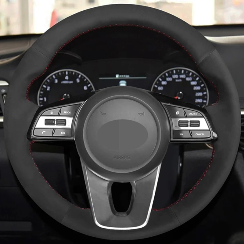 

Car Steering Wheel Cover Black Suede Genuine Leather Braid For Kia K5 Optima 2019 Cee'd Ceed 2019 Forte Cerato (AU) 2018