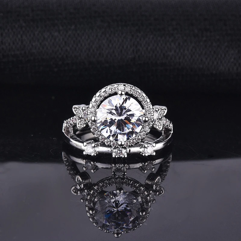 

Exquisite Geometric Flower Rings Inlay AAA Cubic Zircon 925 Sterling Silver Jewelry For Women Wedding Engagement Couple Gifts