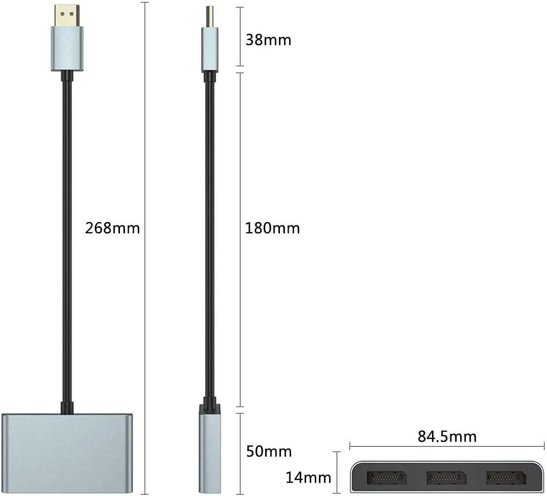 displayport 1 4 to displayport 1x3 mst hub 8k30hz 4k120hz multi monitor splitter adapter with extended display and mirror mode free global shipping