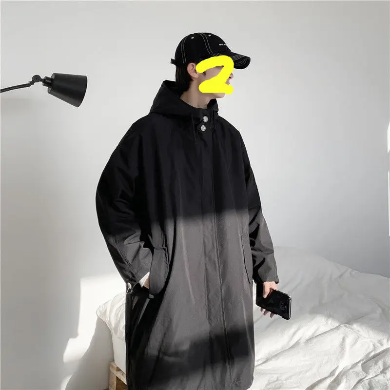 

Spring Trench Coat Men's Fashion Casual Hooded Long Coat Men Streetwear Korean Loose Oversize Windbreaker Jacket Mens Overcoat