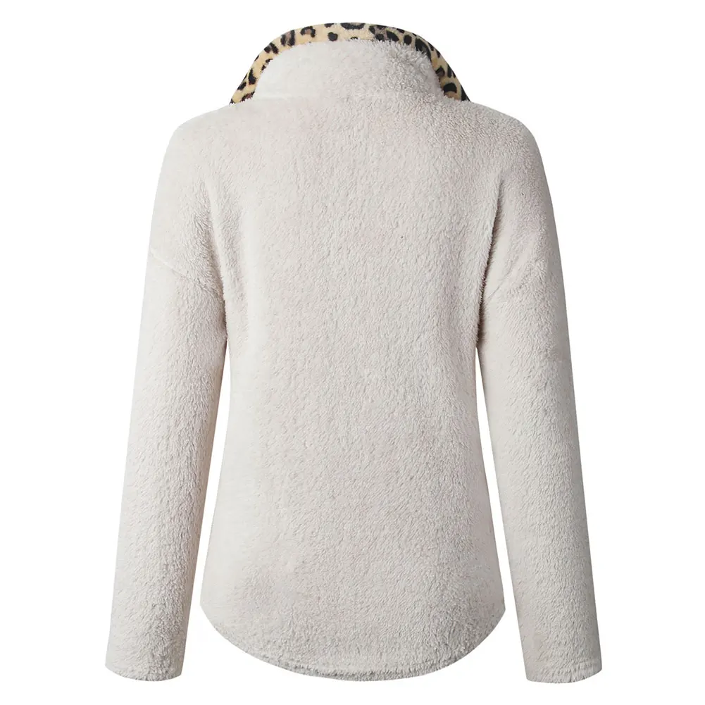 

Women Leopard Sweater Button High Neck Long Sleeve Female Sweater Casual Tops J55