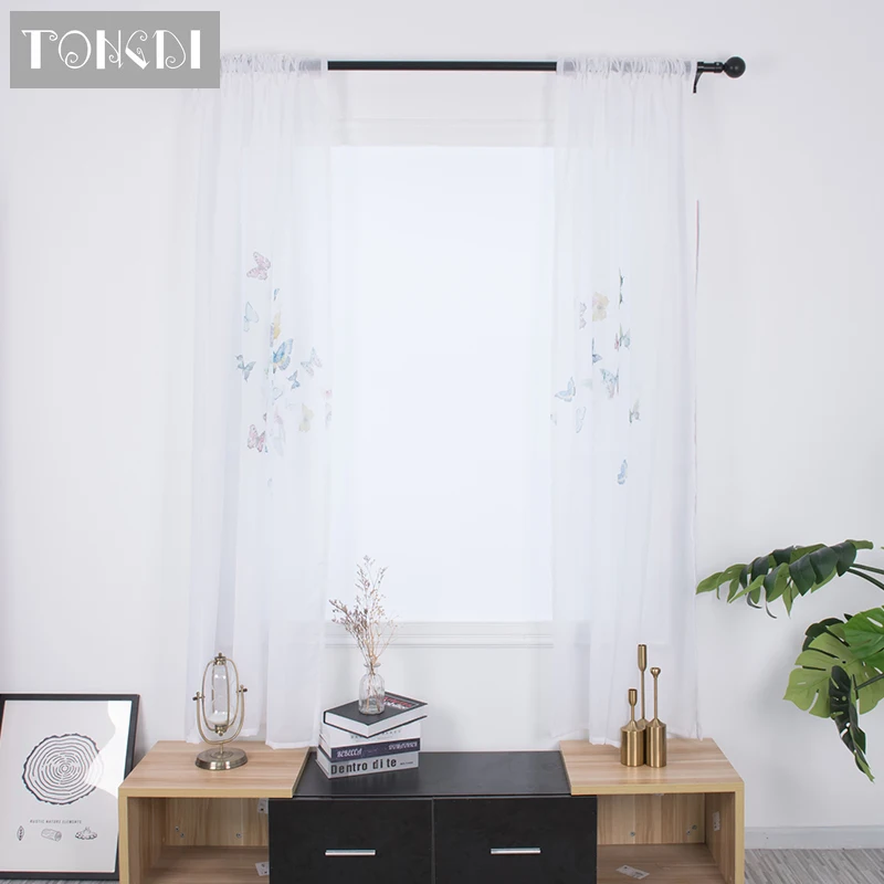TONGDI 2PCS White Tulle Digital Printing Curtain Elegant Butterfly Transparent Decor For Home Spring Parlour LivingRoom Bedroom | Дом и сад