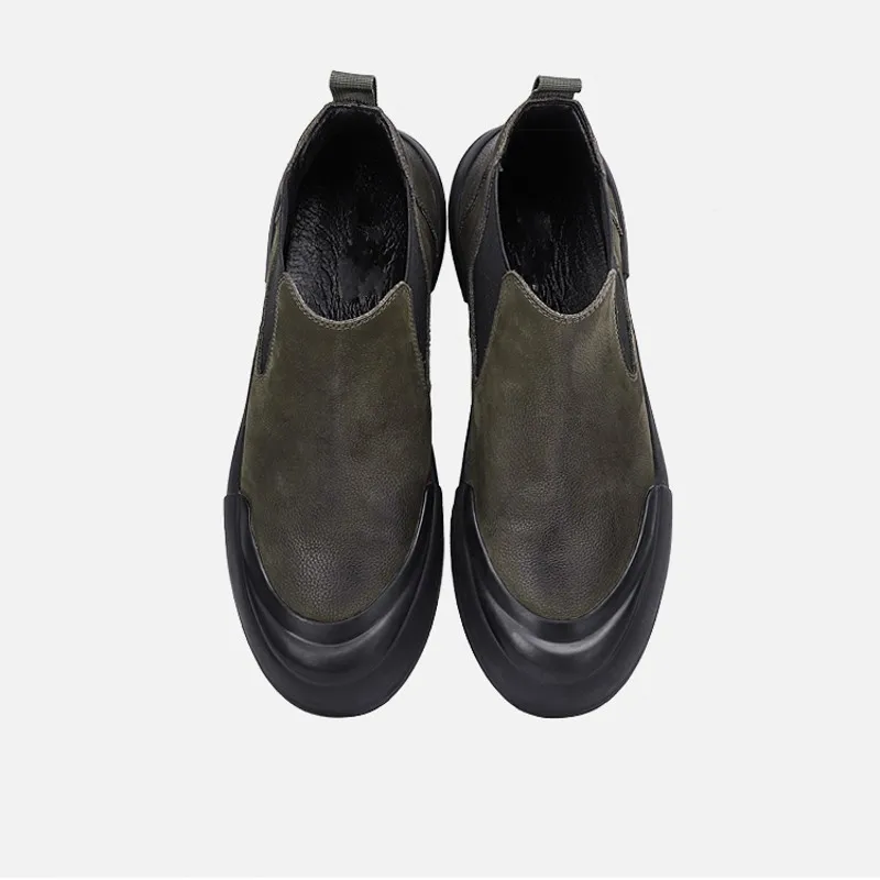 Зимние мужские ботильоны на плоской подошве в стиле ретро без застежек с круглым