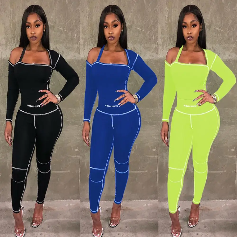 

2 Piece Set Women Sexy Street Bodycon Crop Top Trousers Jogging Sportswear Outfit Tracksuit For Women