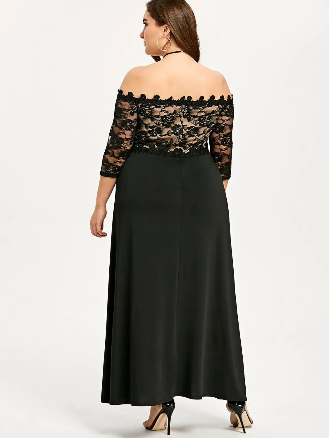 Rosegal размера плюс кружево Аппликация Длина платье Для женщин элегантное с