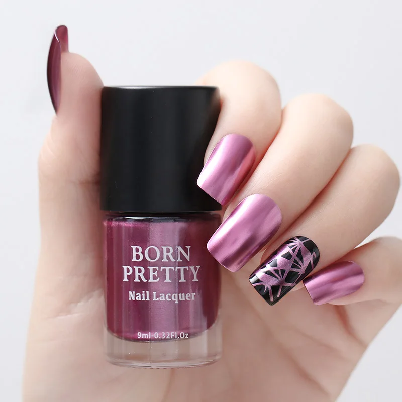 BORN PRETTY 9 мл металл с эффектом зеркала лак для ногтей фиолетовый розовый Золотой Серебряный хромированный лак для ногтей металлический дизайн ногтей